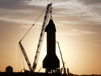 Starship SN-11 is seen at sunrise on March 9th at SpaceX's South Texas launch site in Boca Chica, Texas.  (