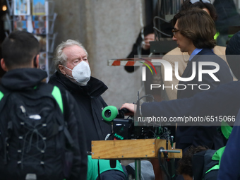 Ridley Scott and Adam Driver are seen filming ‘House Of Gucci’ in Milano on March 11, 2021 Italy. (