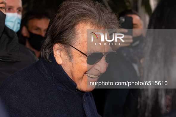 Al Pacino leaves his hotel berore the House Of Gucci shooting on March 11, 2021 in Milan, Italy. 