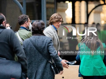 Adam Driver is seen on the House of Gucci movie set on March 11, 2021 in Milan, Italy. (