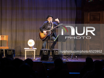 the singer Pancho Varona during his performance at the Muñoz Seca Theater in Madrid March 14, 2021 Spain (