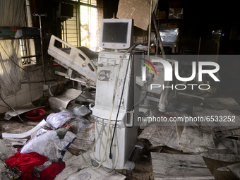 Damaged medical equipment and beds are seen at the COVID-19 coronavirus Intensive Care Unit (ICU) of the Dhaka medical college and Hospital...