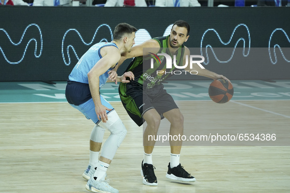 Albert Ventura of Club Joventut de Badalona during the match postponed by covid-19, on matchday 21 of the Endesa League between Movistar Est...