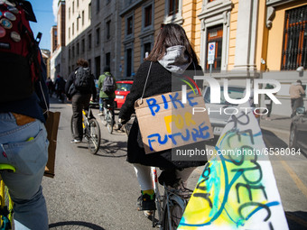 The “Bike Strike” protest by the italian Fridays for Future activists on bicycle during the Global Day Of Climate Action on March 19, 2021 i...