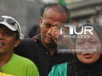 MANILA, Philippines - A man gets emotional as Filipino Muslims take part in a rally as they celebrate in Mendiola bridge in San Miguel, Mani...