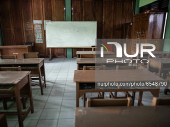 View of an empty classroom of a Primaryschool in Depok, West Java, Indonesia on March 22, 2021. After long period of school closed down in I...