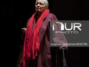 the actress Maria Galeana during the performance of El Abrazo at the Bellas Artes theater in Madrid, Spain, on March 24, 2021. (
