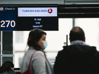General view of Turkish airlines check in counter at Duessedorf airport, Germany on March 26, 2021 as airlines adds more flights to cope wit...