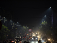 Vehicles seen in a smoggy and foggy weather in Kathmandu, Nepal on Friday, March 26, 2021. The AQI pollution level on Friday steadily climbe...