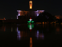 A general view of the illuminated North Block is pictured in New Delhi, India on March 27, 2021. (