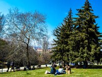 People enjoy a sunny weather in Segmenler Park on March 28, 2021 in Ankara, Turkey. (