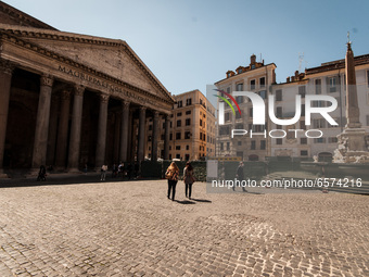 View of the redevelopment and extraordinary maintenance of the squares and streets of the Historic Centre in Rome, Italy on March 30, 202. T...