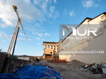 A view of the building site on the collapsed Duca degli Abruzzi Hotel in L'Aquila, Italy on May 4, 2009. On April 6th, 2009, a violent earth...