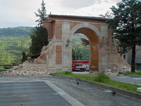 A view of the collapsed Porta Napoli in L'Aquila, Italy on May 4, 2009. On April 6th, 2009, a violent earthquake destroyed lots of buildings...