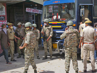 Security personnel produce those accused in terrorism activities, and were arrested from Jaipur and Sikar in 2014, for a hearing at a court...