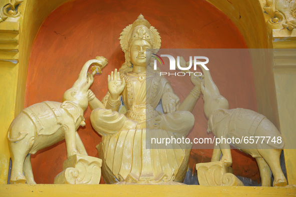 Figures of Hindu deities are seen during the reconstruction of the Keerimalai Naguleswaram Hindu Temple in Keerimalai, Sri Lanka. This templ...