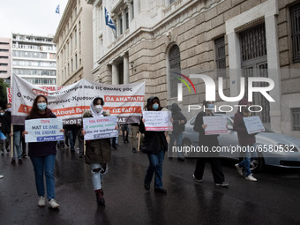 Protest gathering by University students, against the new ministry of education multi-bill in Athens, Greece on April 1, 2021. (