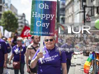 People take part in the annual Pride in London Parade on June 27, 2015 in London, England. Pride in London is one of the world's biggest LGB...