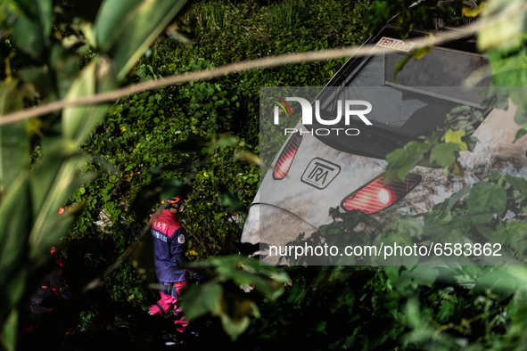 The site of a train derailment in Hualian, Taiwan, southeast China, on April 2 2021. The death toll from the Taiwan train derailment has ris...