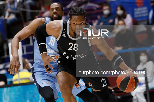 Will Thomas (L) of Zenit St Petersburg and Guerschon Yabusele of LDLC ASVEL Villeurbanne in action during the EuroLeague Basketball match be...