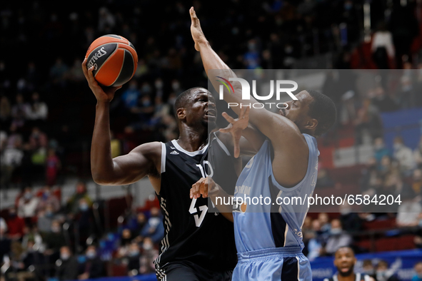 Will Thomas (R) of Zenit St Petersburg in action against  Moustapha Fall of LDLC ASVEL Villeurbanne during the EuroLeague Basketball match b...