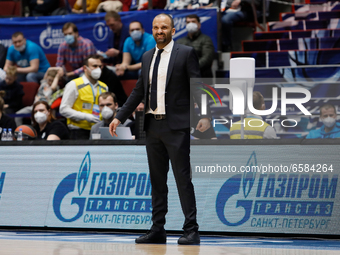 LDLC ASVEL Villeurbanne head coach TJ Parker reacts during the EuroLeague Basketball match between Zenit St. Petersburg and LDLC ASVEL Ville...