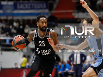Kevin Pangos (R) of Zenit St Petersburg and David Lighty of LDLC ASVEL Villeurbanne in action during the EuroLeague Basketball match between...