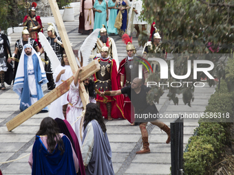 The 178 representation of the Passion of Christ in the Iztapalapa Borough, Mexico City, Mexico, on April 2, 2021 continued behind closed doo...