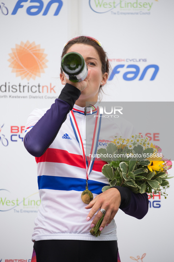 Elizabeth Armitstead of Great Britain and the Boels Dolmans Cycling Team celebrates winning the Women's 2015 British National Championship r...