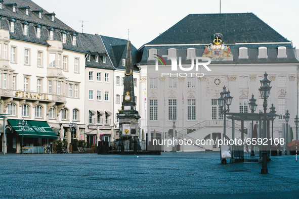 almost empty city center of Bonn is seen during the Easter holiday in Bonn, Germany on April 4, 2021 