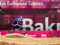 BMX competitor Joris
Daudet (FRA) won the Cycling BMX - Men's BMX finals  of the Baku 2015 European Games at the BMX Velopark on June 28, 20...