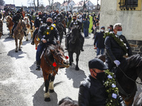A traditional horse riding procession on Easter Monday took place during the coronavirus pandemic in Ostropa, district of Gliwice, Poland, A...