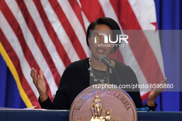 DC Mayor Muriel Bowser speaks during  a press conference about Covid19 Vaccines, Capitol Security and Homeless Situation, today on April 05,...