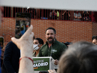  Far-right VOX party leader Santiago Abascal speaks during a rally at Plaza de la Constitución in Vallecas neighborhood on April 7th, 2021....
