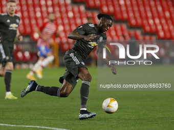 Aaron Wan-Bissaka, of Manchester United during the UEFA Europa League Quarter Final leg one match between Granada CF and Manchester United a...