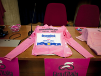 The Giro d'Italia's pink jersey during the presentation of the stage towns. A month before the start of the Giro d'Italia, Abruzzo is prepar...