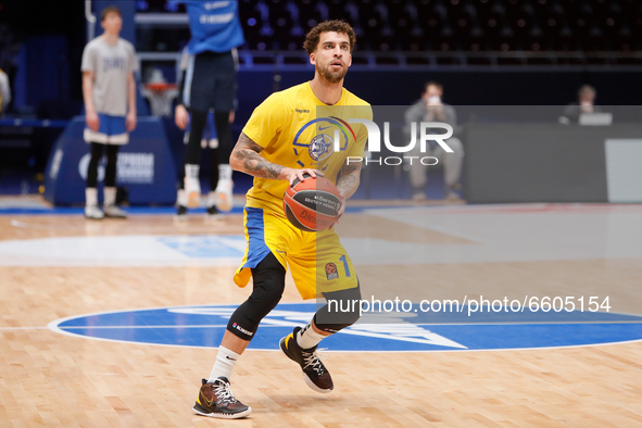 Scottie Wilbekin of Maccabi Playtika Tel Aviv in action during warm-up ahead of the EuroLeague Basketball match between Zenit St Petersburg...