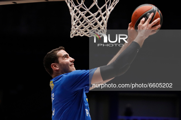 Oz Blayzer of Maccabi Playtika Tel Aviv in action during warm-up ahead of the EuroLeague Basketball match between Zenit St Petersburg and Ma...