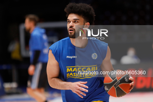 Elijah Bryant of Maccabi Playtika Tel Aviv in action during warm-up ahead of the EuroLeague Basketball match between Zenit St Petersburg and...