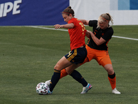 Alexia Putellas (FC Barcelona) of Spain and Stefanie van der Gragt of Netherlands competes for the ball during the Women's International Fri...