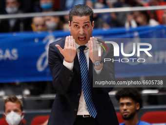 Maccabi Playtika Tel Aviv head coach Ioannis Sfairopoulos gestures during the EuroLeague Basketball match between Zenit St Petersburg and Ma...