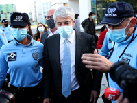 Portugal's former Prime Minister Jose Socrates wearing a face mask leaves the court after the instructional decision session of the high-pro...