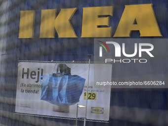 A view through some fences of the exterior of the Swedish IKEA store in Mexico, on April 9, 2021  located in the east of Mexico City, during...