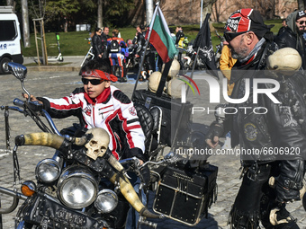 Boy on motorcycle during the opening of motorcycle season in downtown Sofia, Bulgaria 10 April 2021 (