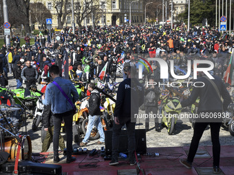 Despite the coronavirus pandemic in Bulgaria, thousands of bikers gathered together for the opening of motorcycle season in downtown Sofia,...
