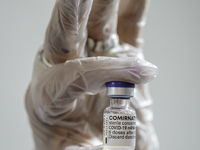 The bottle of Pfizer-BioNTech Covid-19 Vaccine at the inaugurated Covid-19 Vaccine Center for the 