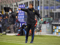 Antonio Conte head coach of FC Internazionale gestures during the Serie A match between FC Internazionale  and Cagliari Calcio at Stadio Giu...