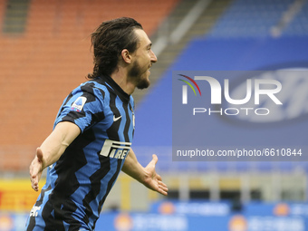 Matteo Darmian of FC Internazionale celebrates after scoring the his team's first goal during the Serie A match between FC Internazionale  a...