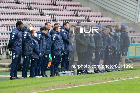The managers observe 2 minutes silence for the passing of Prince Phillip before the Sky Bet League 1 match between Northampton Town and Bris...