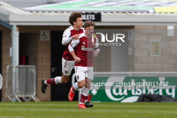 Sam Hoskins celebrates with team mates after scoring for Northampton Town, and equalises to bring the score level at 1 - 1 against Bristol R...